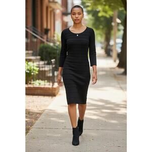 MNG Basics Black Fitted Knee-Length Dress with 3/4 Sleeves, Size L